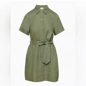 Aritzia Wilfred Eleta Linen Mini Dress Moss Green Size Small